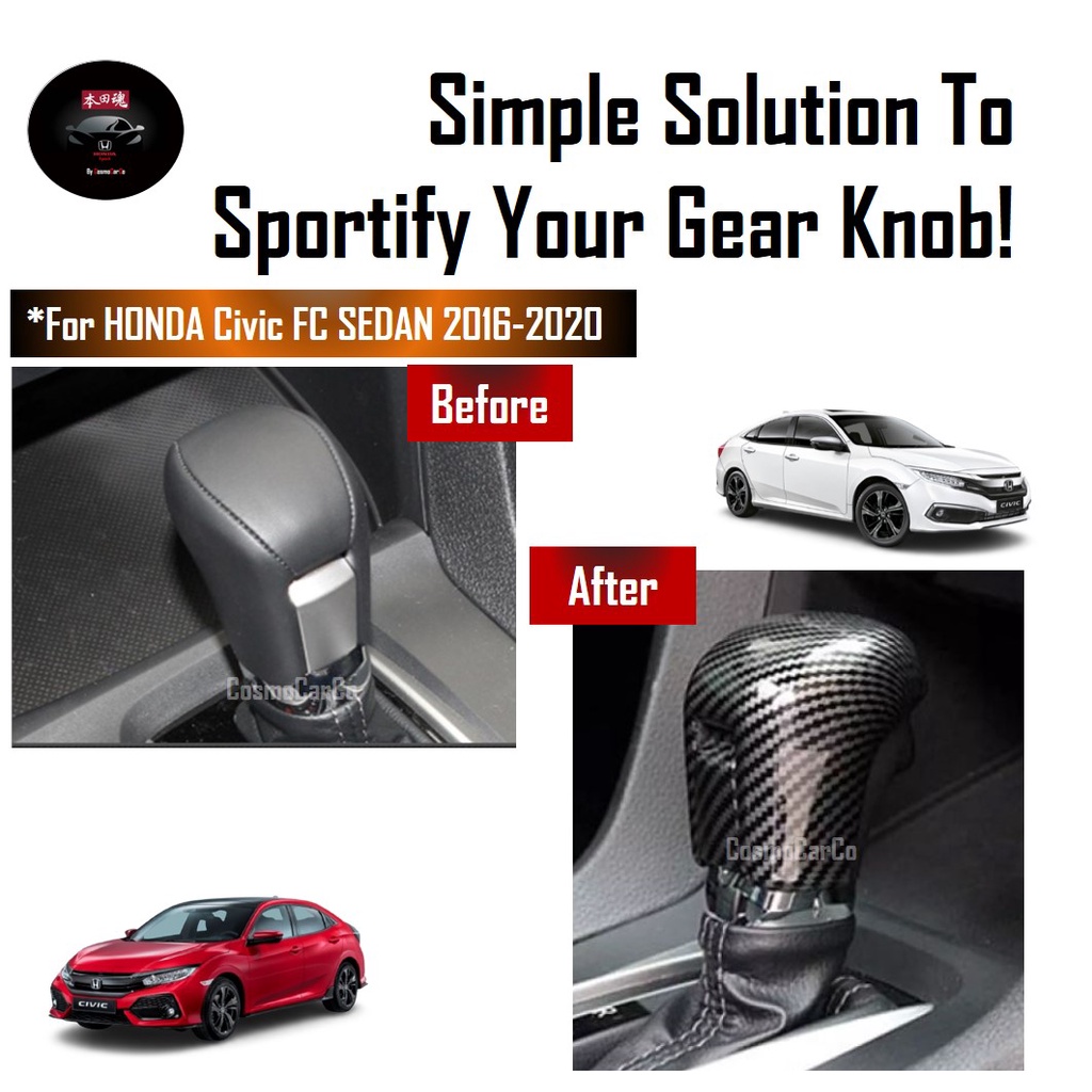 🔥SG SELLER🔥 Honda CIVIC FC 10th Gen 2016-20 Car Gear Knob Stick Shift Transmission Handle Cover Carbon Fiber Accessories
