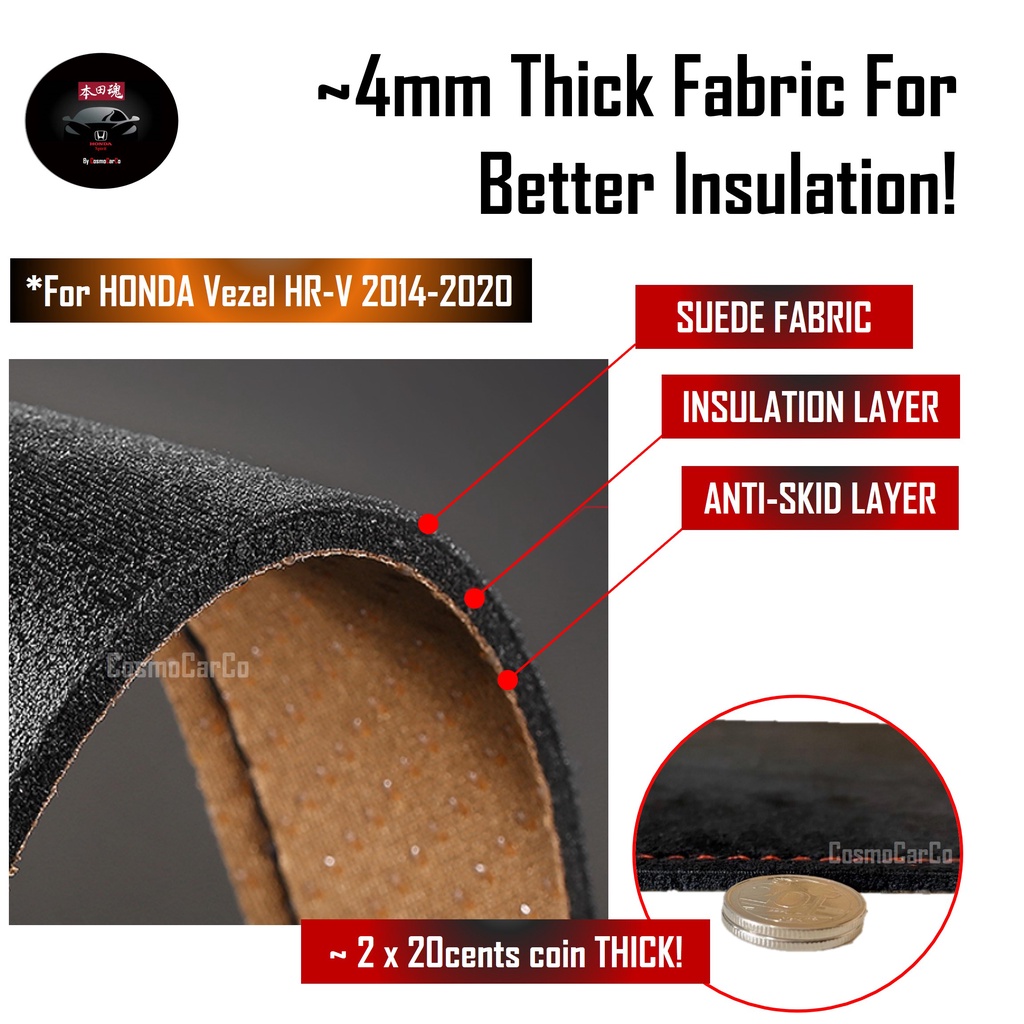 Honda Vezel HR-V HRV 2014-2020 SUEDE Dashboard Mat Right Hand Drive Sun Protection Anti Slip Cover Pad