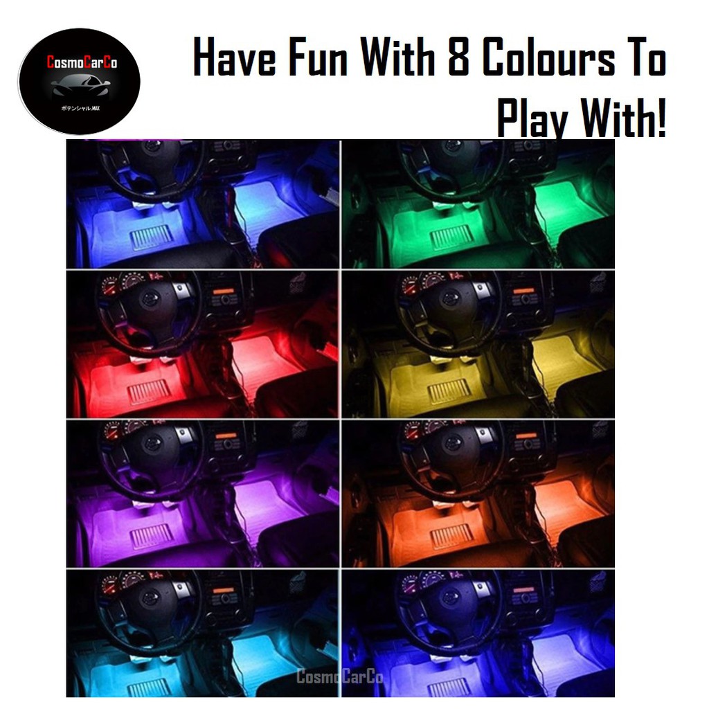 Car Interior LED Light Strip RGB USB Plug Music Control Ambience Decoration Atmosphere Neon Glow 12 LED Lights