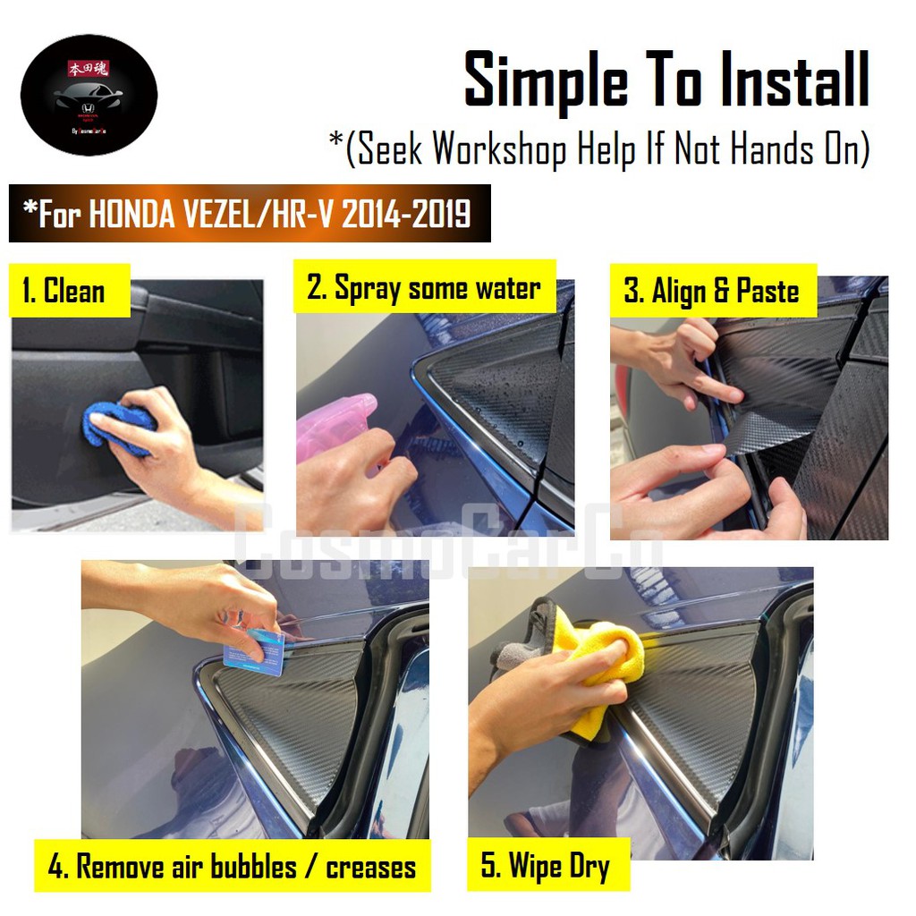 Honda VEZEL/HR-V HRV 2014-2020 Rear Door Handle Protector & Back Door Bowl Cover Carbon Fiber Sticker Decal