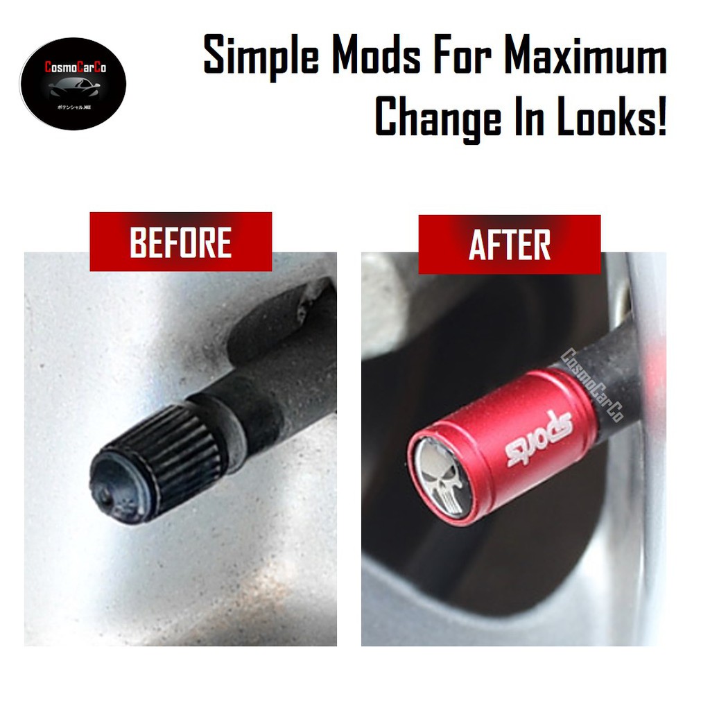 SKULL Face Car Tyre Air Valve Cap 4Pcs Universal Wheel Tire Stem Cover Metal Dust Caps Accessories