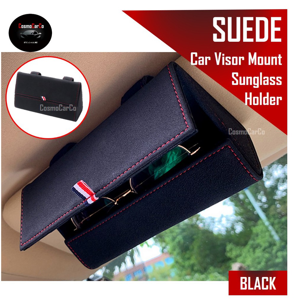 Suede Car Sunglasses Box Holder Hard Case Sun Visor Clip On Organiser Sunglass Card Storage Accessories