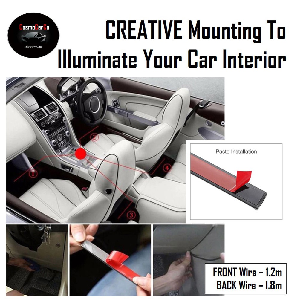 Car Interior LED Light Strip RGB USB Plug Music Control Ambience Decoration Atmosphere Neon Glow 12 LED Lights