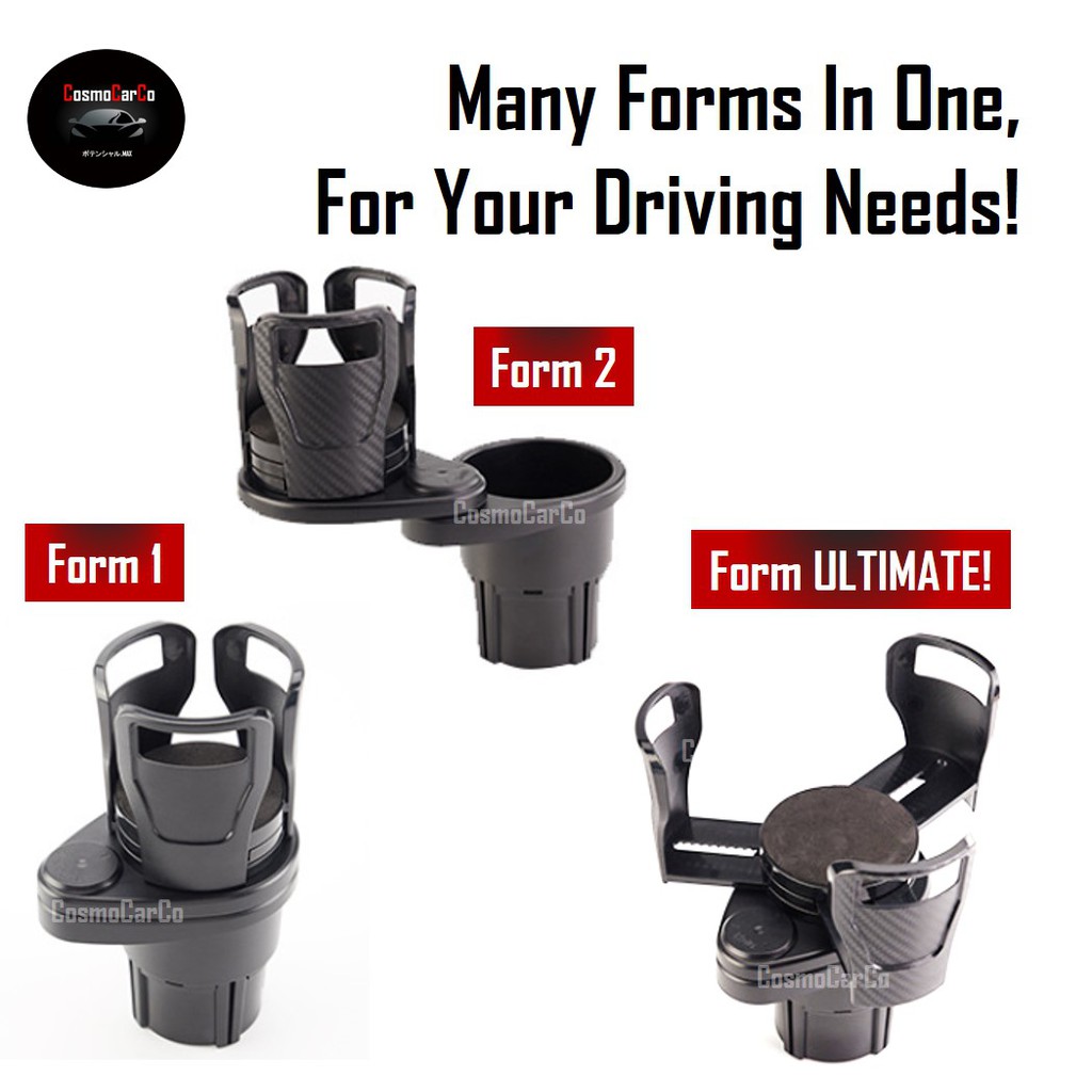 2-IN-1 Car Cup Holder Expander Adjustable Size 360° Rotating Water Bottle Drink Storage Organiser Phone Stand