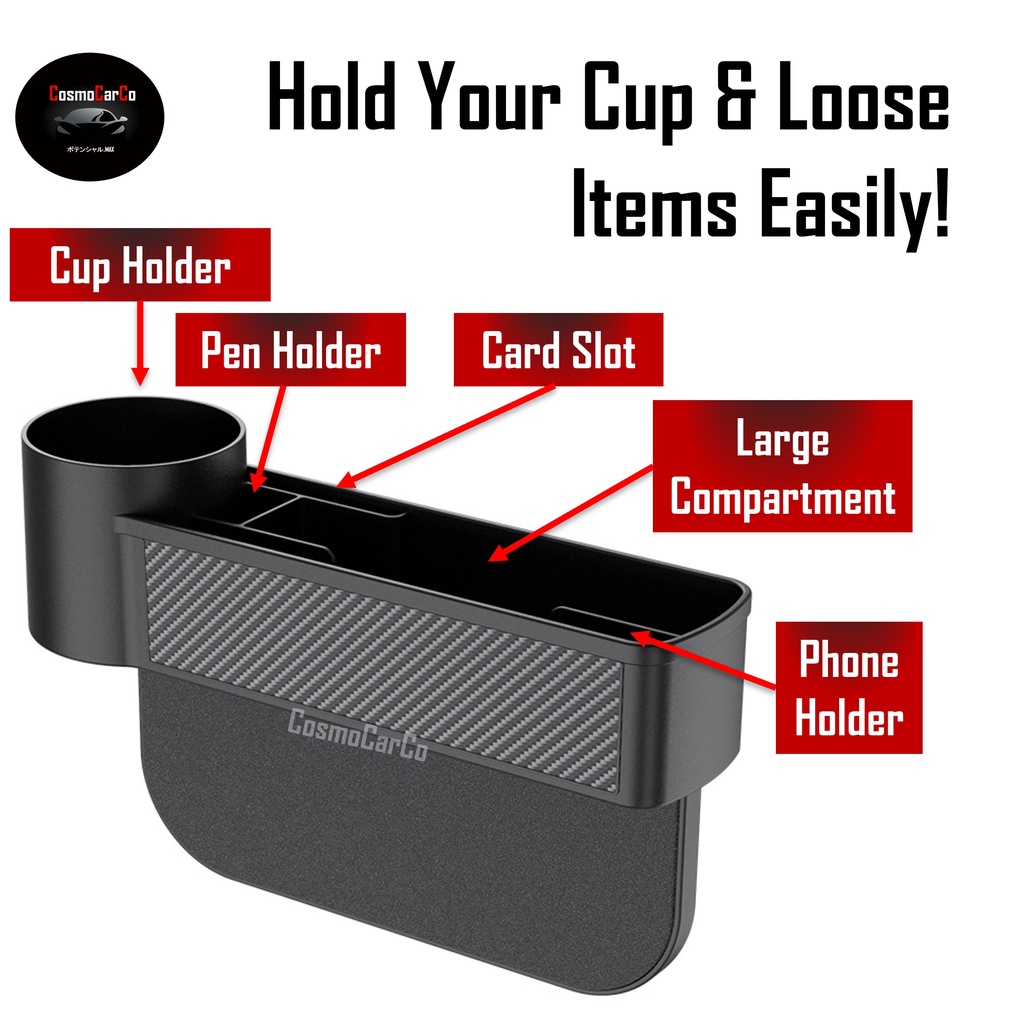 Carbon Fiber Print Car Seat Gap Storage Cup Holder Organizer Seat Crevice Drink Water Bottle Phone Organiser