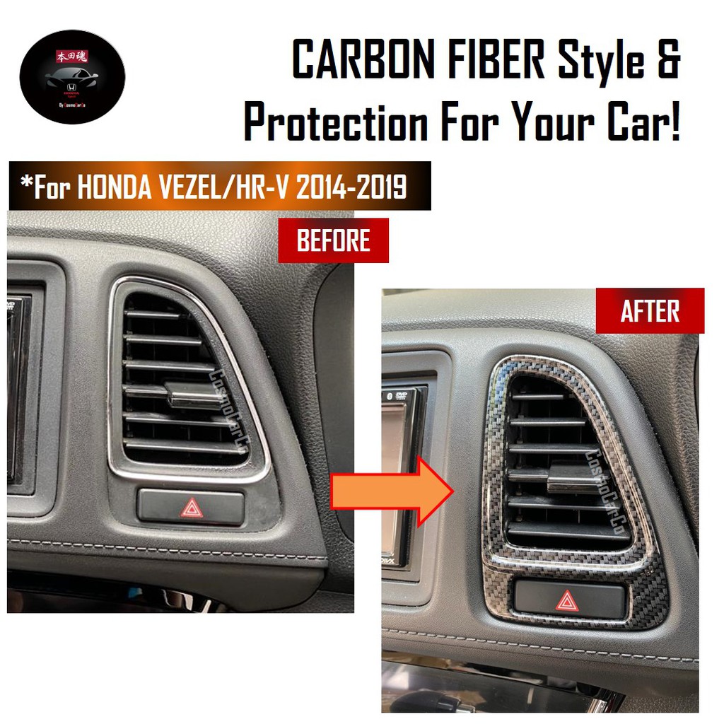 Honda VEZEL HR-V HRV 2014-2020 Air Vent Trim Aircon Vents Border Outer Frame Carbon Fiber Car Accessories