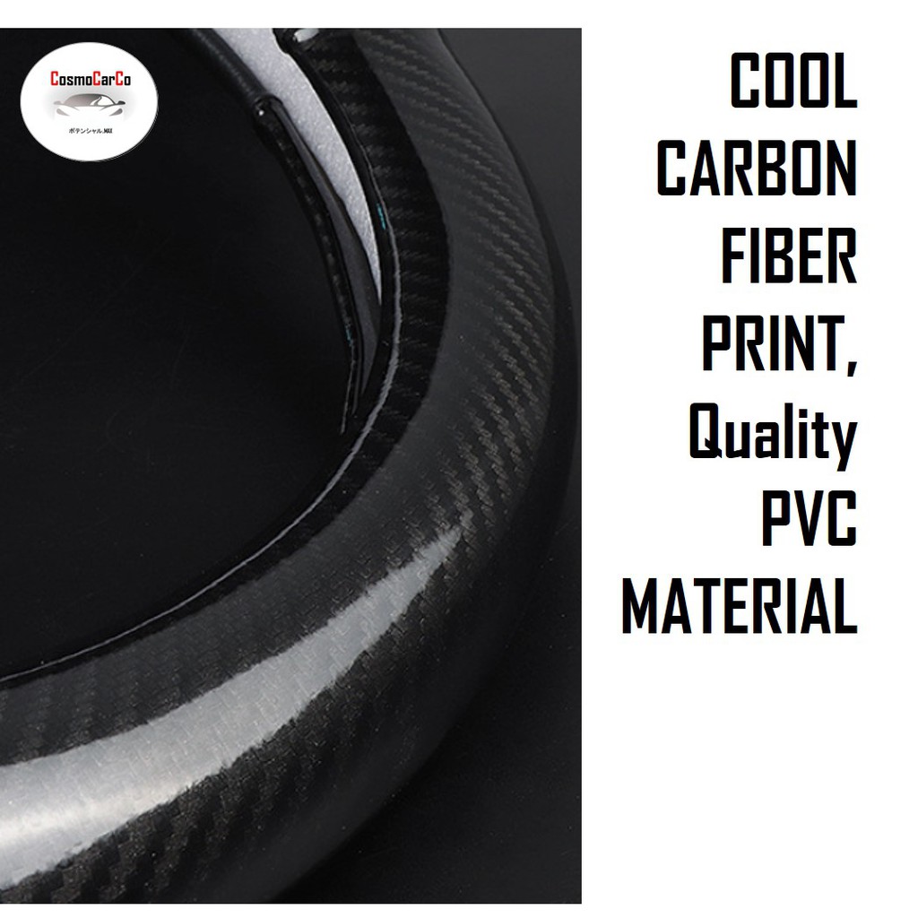 Car Steering Wheel Cover Carbon Fiber With Breathable Leather For Toyota & Honda etc 37-38cm