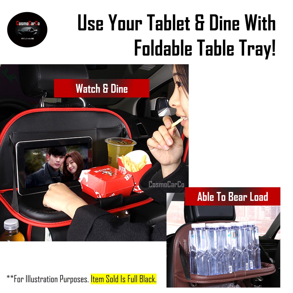 8-in-1 Car Back Seat Organiser with Dining Tray Backseat Hanging Storage Bag Bottle Tissue Box Holder