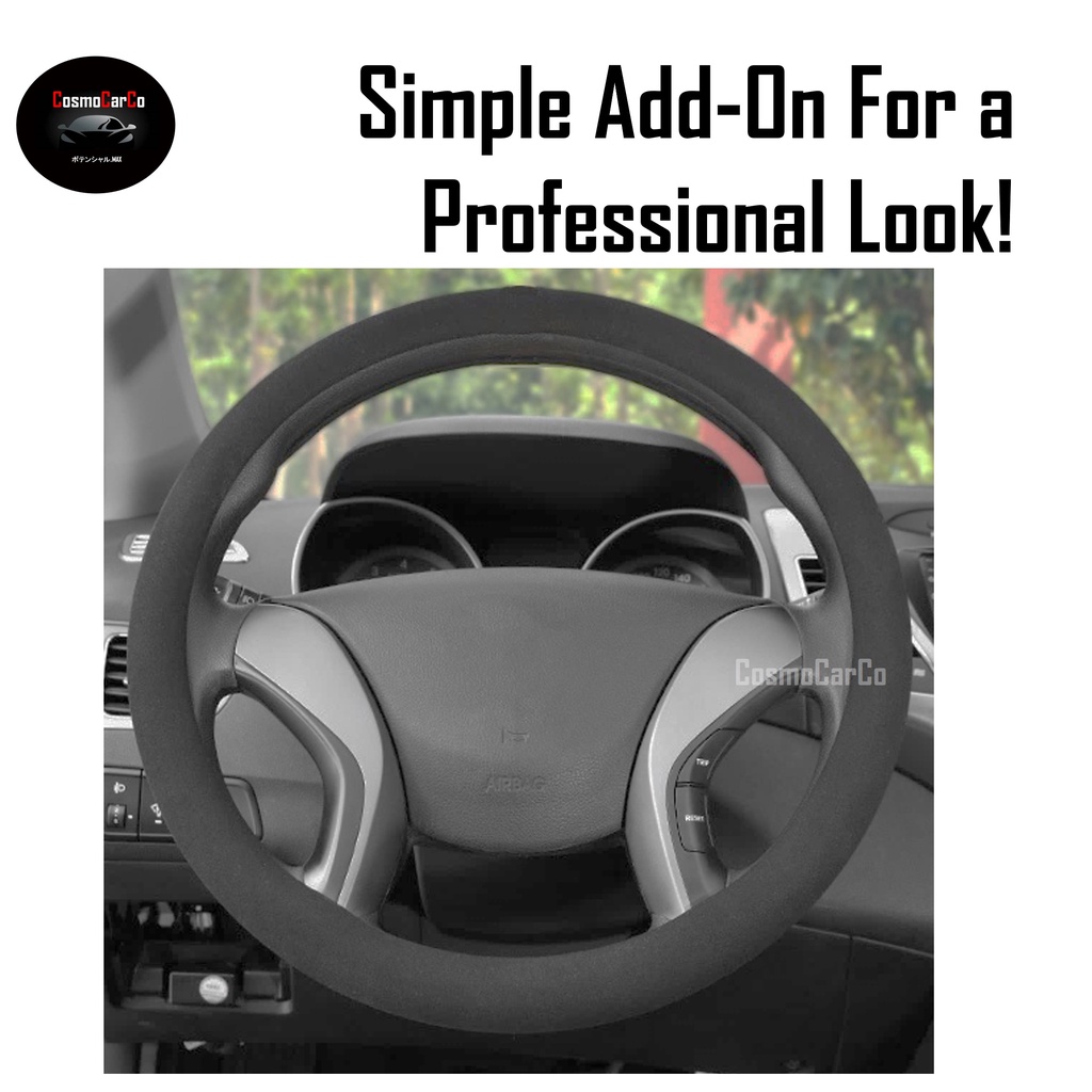 Suede Steering Wheel Cover In Black With Blue/Red Stripe "O" Shape 37-38cm Accessories