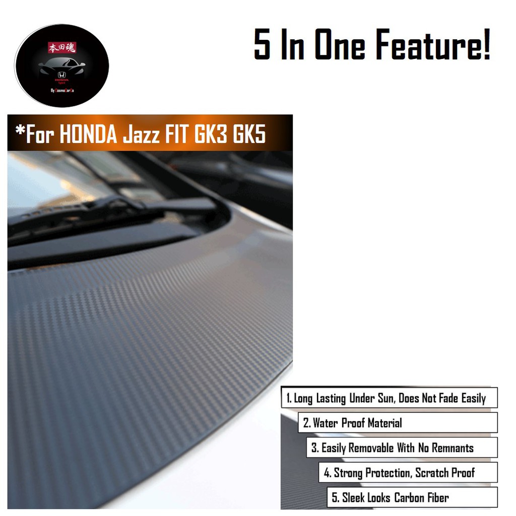 Honda Jazz/Fit Car Engine Hood Sticker Black Carbon Fiber Decal Accessories For GK GK3 GK5 GP3 GP5