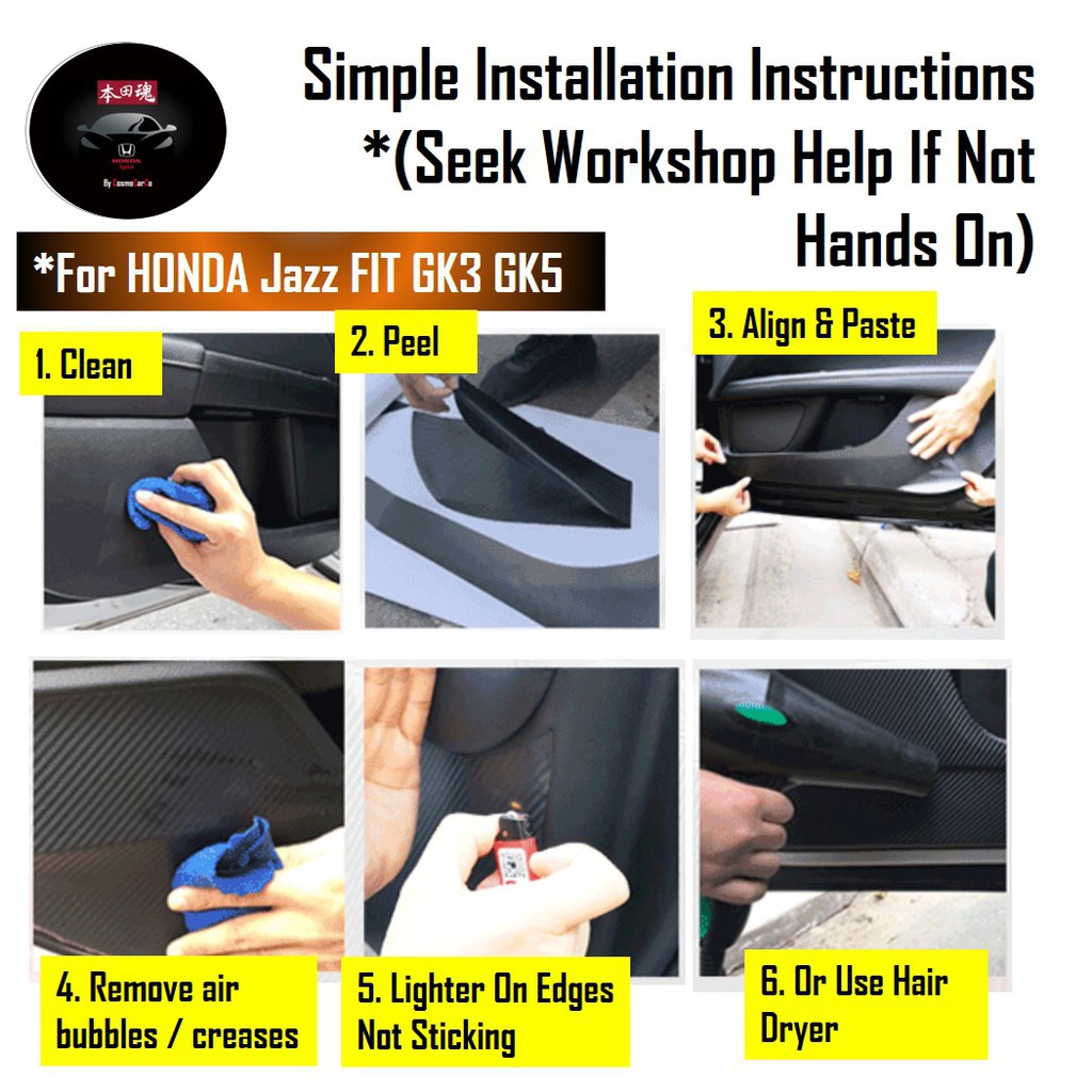 Honda Jazz/Fit Rear Boot Door Sticker Black Carbon Fiber Decal Car Accessories For GK GK3 GK5 GP3 GP5