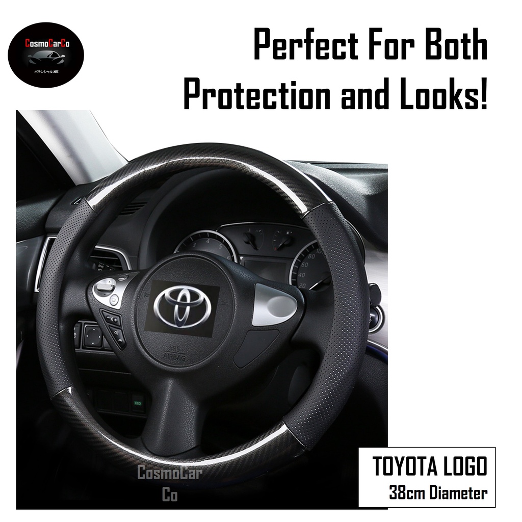  Carbon Fiber & Leather Design Toyota Steering Wheel Cover For Vios Altis Camry Sienta CHR RAIZE Harrier 37-38cm