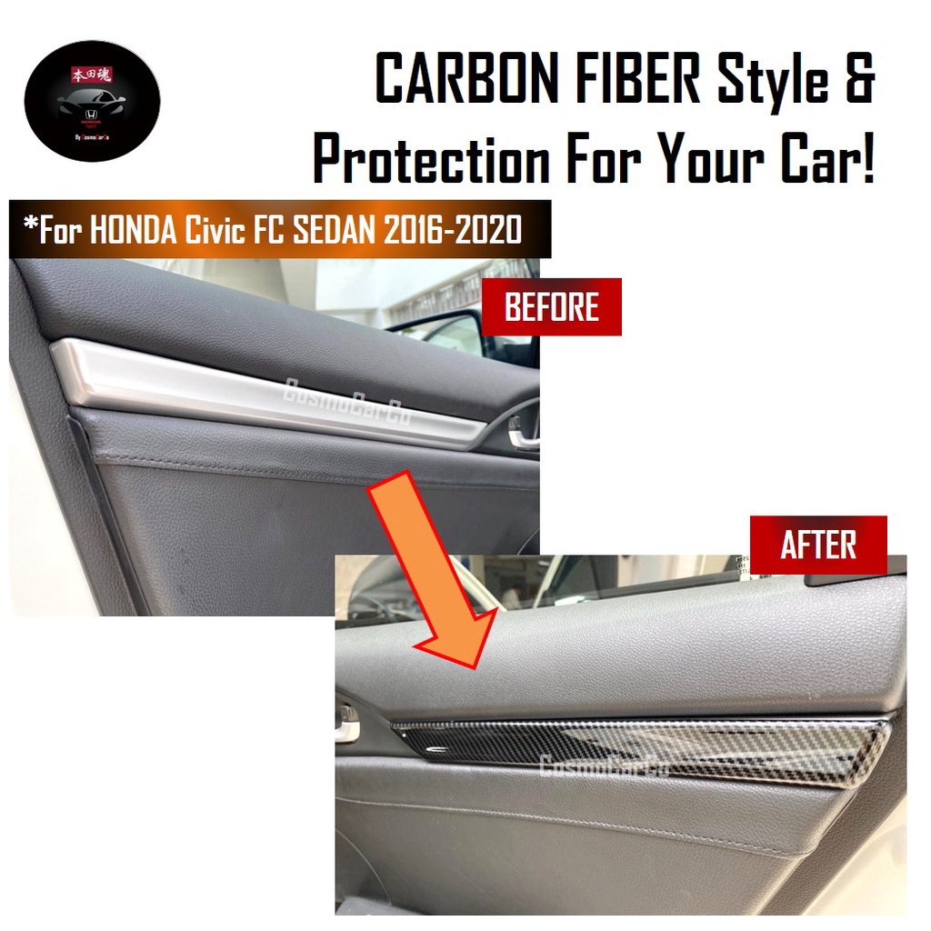 🔥SG SELLER🔥 Honda CIVIC FC 10th Gen 2016-2020 Door Panel Cover Side Armrest Trim Carbon Fiber Interior Accessories