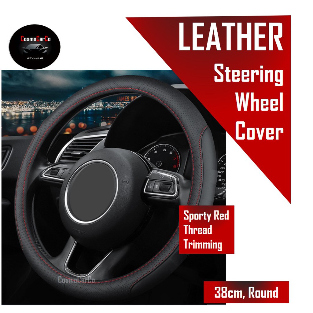 Leather Steering Wheel Cover With Anti Slip Rubber Lining 37-38cm Accessories