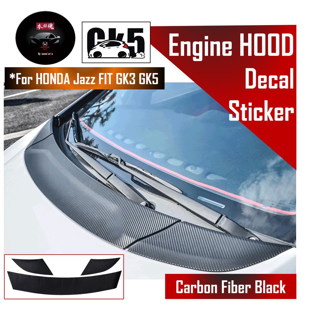 Honda Jazz/Fit Car Engine Hood Sticker Black Carbon Fiber Decal Accessories For GK GK3 GK5 GP3 GP5