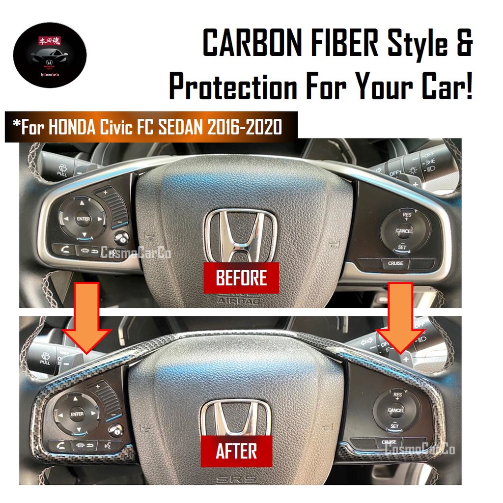 🔥SG SELLER🔥 Honda CIVIC FC 10th Gen 2016-2020 Steering Wheel Trim Carbon Fiber Panel Cover Car Accessories
