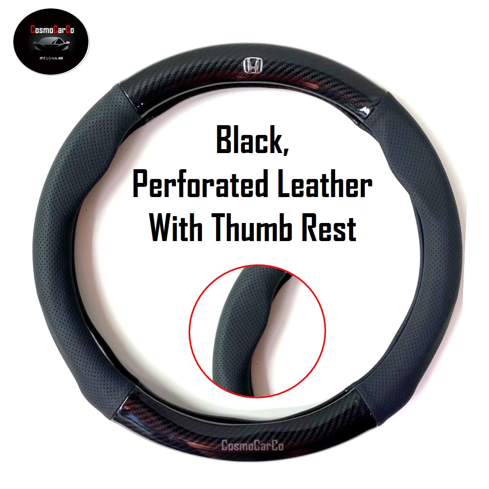 Honda Steering Wheel Cover Carbon Fiber & Leather Design For Fit Jazz Vezel Shuttle HRV City Stream Accord etc 37-38cm