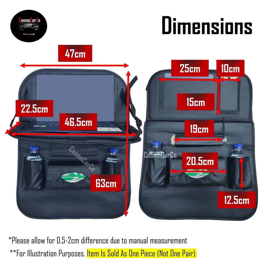 8-in-1 Car Back Seat Organiser with Dining Tray Backseat Hanging Storage Bag Bottle Tissue Box Holder