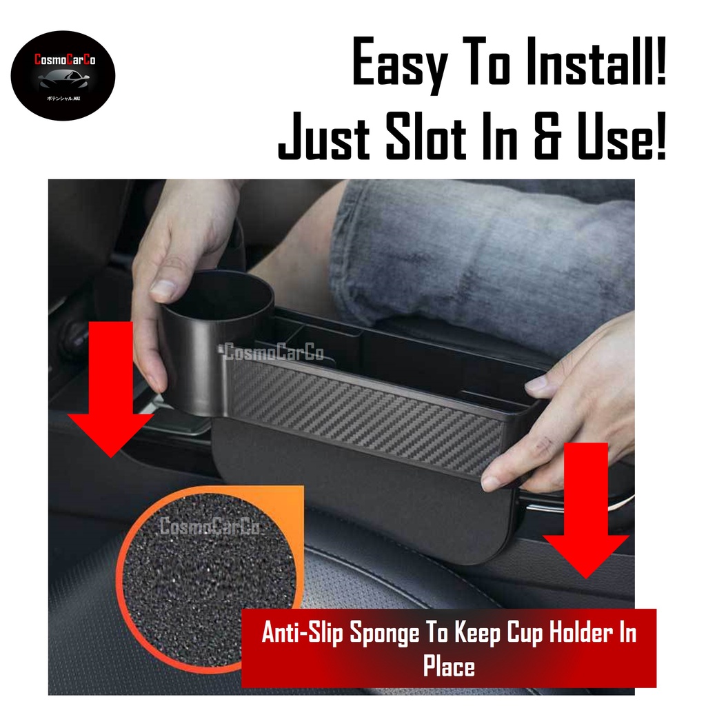 Carbon Fiber Print Car Seat Gap Storage Cup Holder Organizer Seat Crevice Drink Water Bottle Phone Organiser