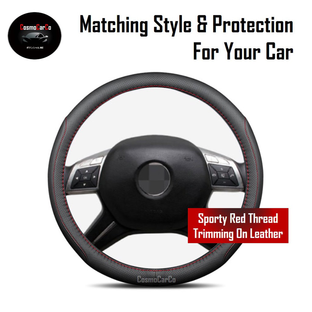 Leather Steering Wheel Cover With Anti Slip Rubber Lining 37-38cm Accessories