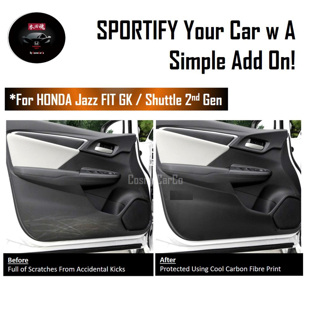 Honda Jazz/Fit GK GK3 GK5 Shuttle Car Door Sticker Anti Kick Scratch Carbon Fiber Interior Decal Accessories
