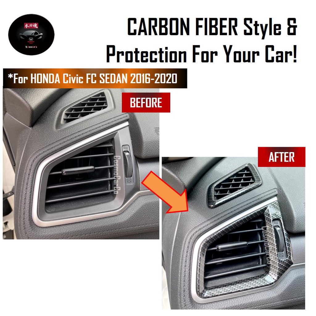 🔥SG SELLER🔥Honda CIVIC FC 10th Gen 2016-2020 Car Air Con Vent Outlets Trim Aircon Vents Cover Carbon Fiber Accessories
