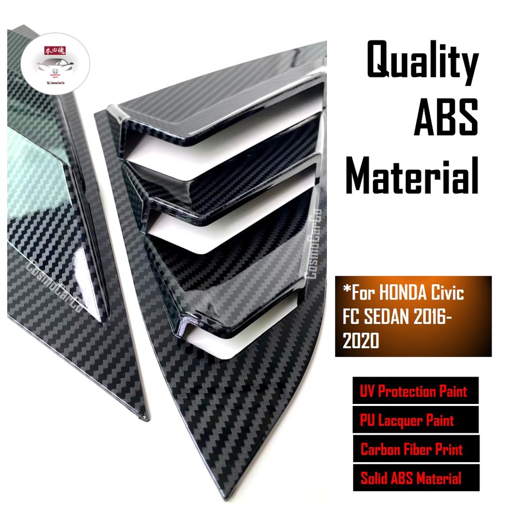 🔥SG SELLER🔥 Honda CIVIC FC 10th Gen 2016-20 Car Side Window Louver Carbon Fiber Rear Quarter Windows Vent Accessories