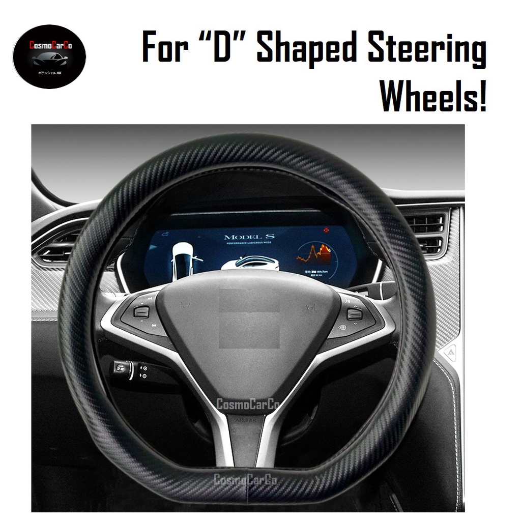 D-Shape Steering Wheel Cover Matte Carbon Fiber Design For Toyota Wish Hyundai Ioniq etc 37-38cm