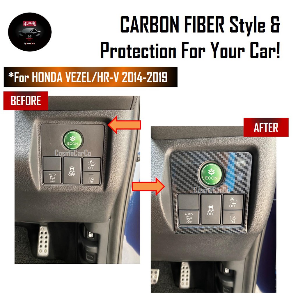 Honda VEZEL HR-V HRV 2014-2020 ECON Mode Button Cover Switch Panel Carbon Fiber Trim Car Accessories