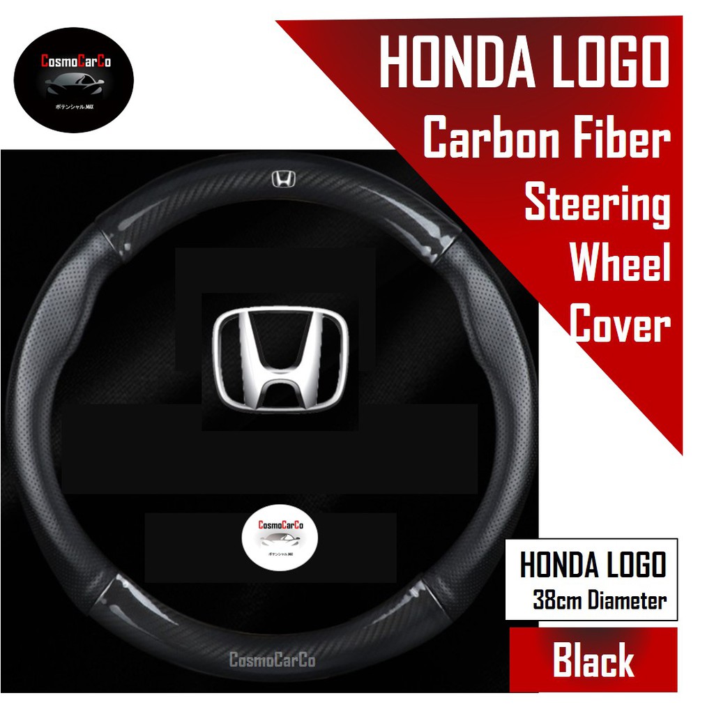 Honda Steering Wheel Cover Carbon Fiber & Leather Design For Fit Jazz Vezel Shuttle HRV City Stream Accord etc 37-38cm