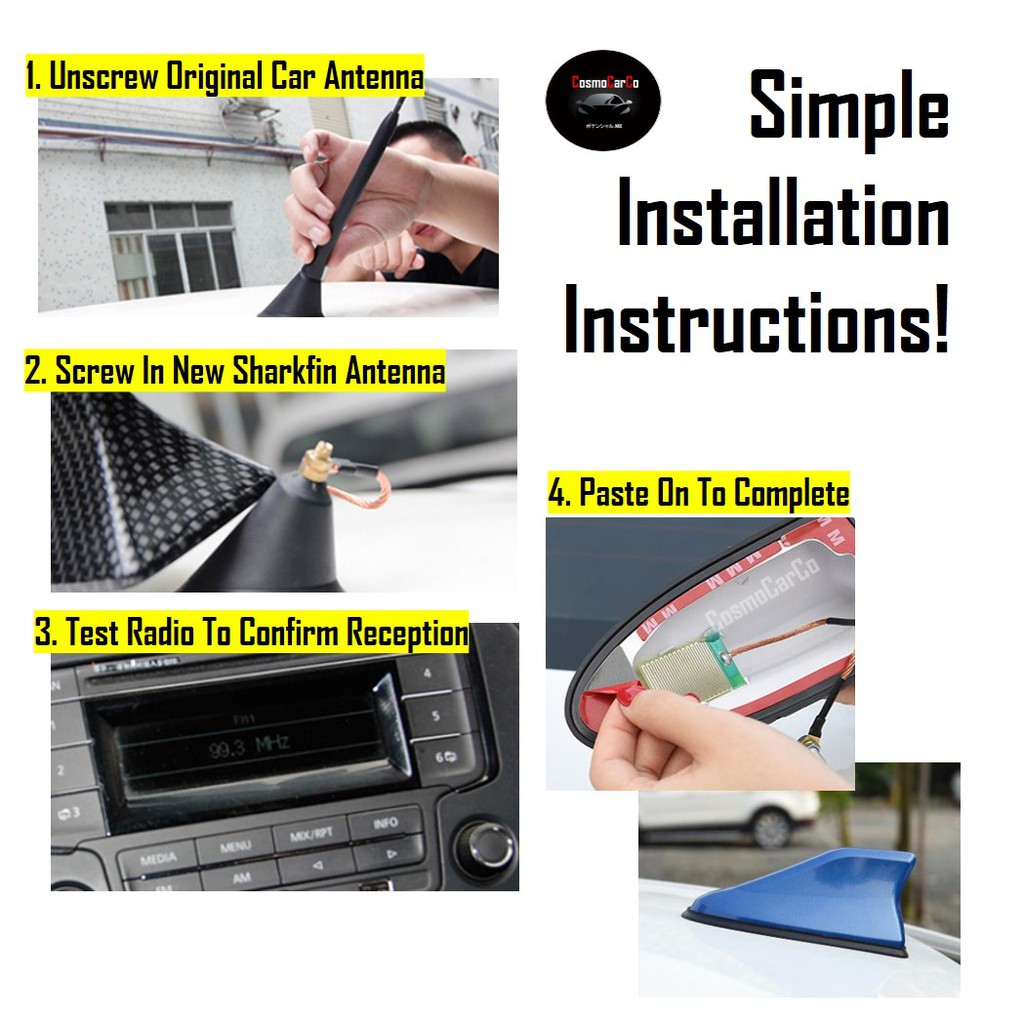 Car Shark Fin Antenna Cover Functional & Decorative AM FM Radio Aerial Signal Topper Accessories V2