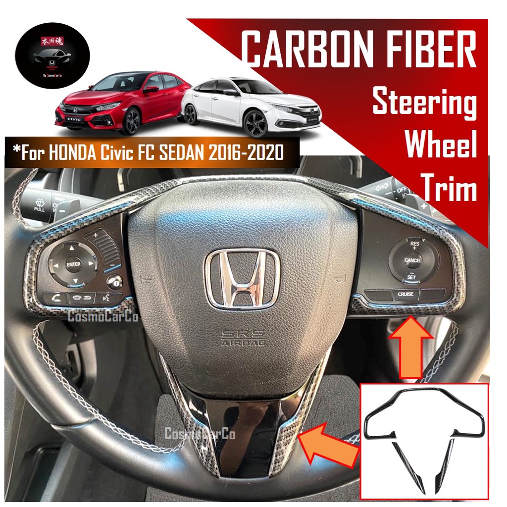 🔥SG SELLER🔥 Honda CIVIC FC 10th Gen 2016-2020 Steering Wheel Trim Carbon Fiber Panel Cover Car Accessories