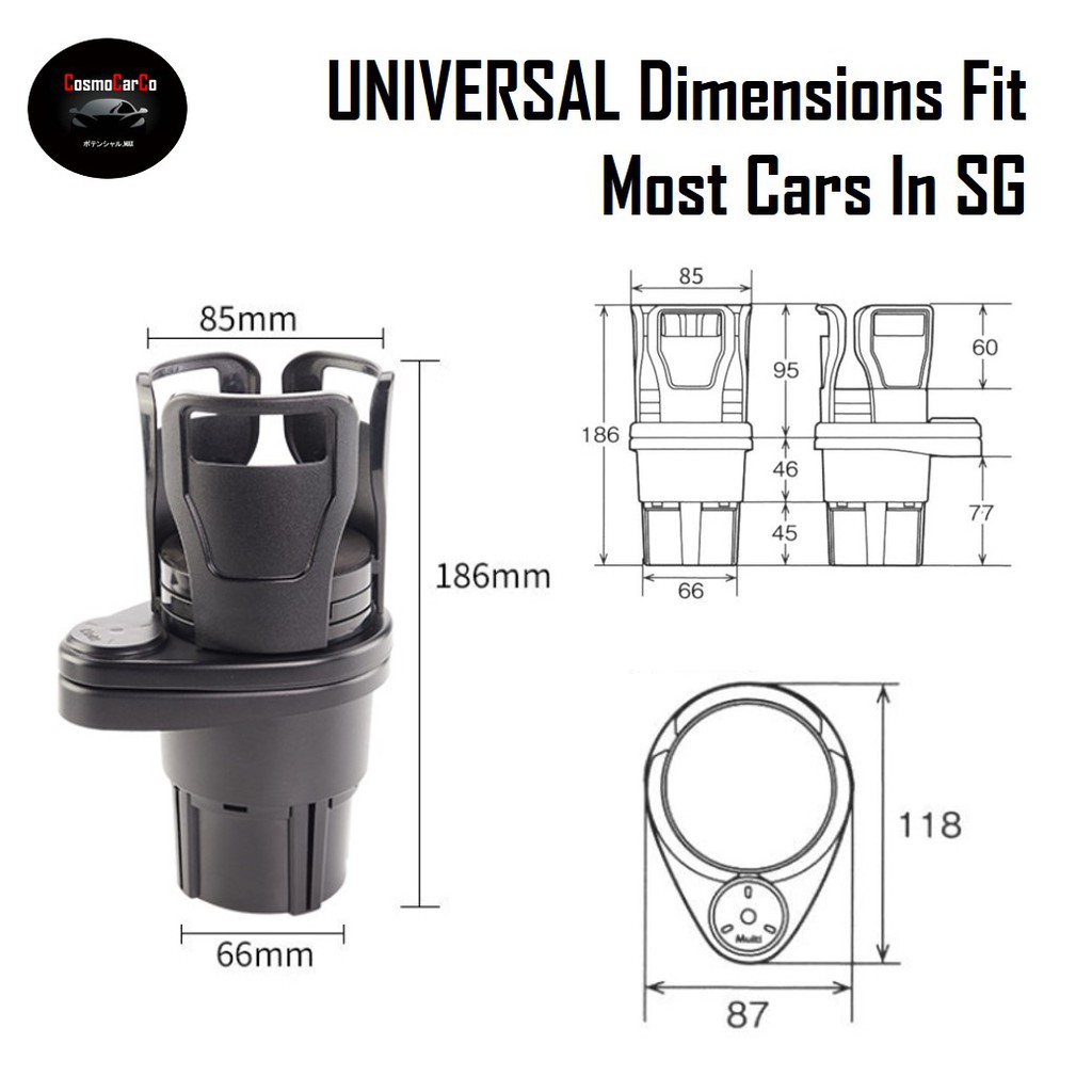 2-IN-1 Car Cup Holder Expander Adjustable Size 360° Rotating Water Bottle Drink Storage Organiser Phone Stand