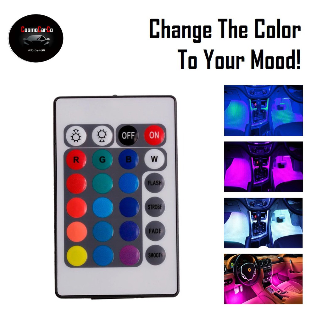 Car Interior LED Light Strip RGB USB Plug Remote Control 9 LED Atmosphere Lights