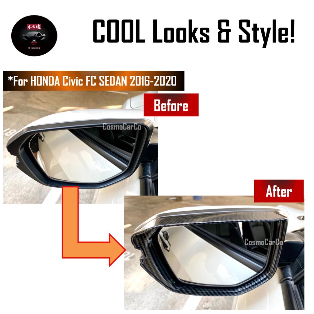 🔥SG SELLER🔥 Honda CIVIC FC 10th Gen 2016-20 Side Mirror Visor Rear View Carbon Fiber Design Anti Glare Rain Accessories