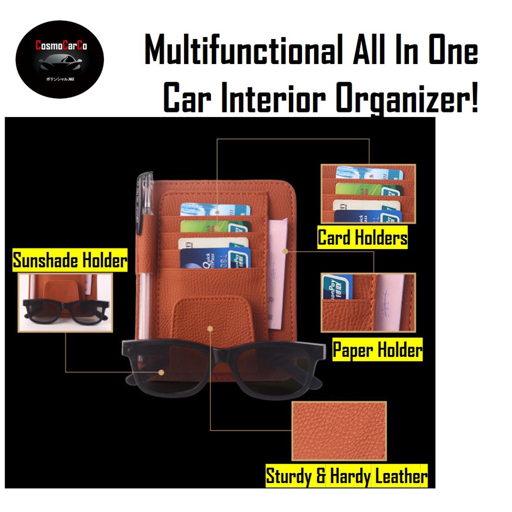 3 In 1 Car Card Holder Sun Visor Organizer Pouch Cards Organiser Storage Sunglass Holder