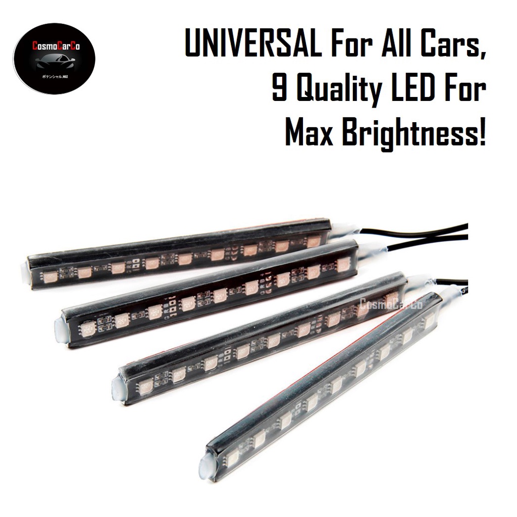 Car Interior 9 LED Legroom Light Strip RGB Music Control Decoration Atmosphere Neon Glow Ambience Lights