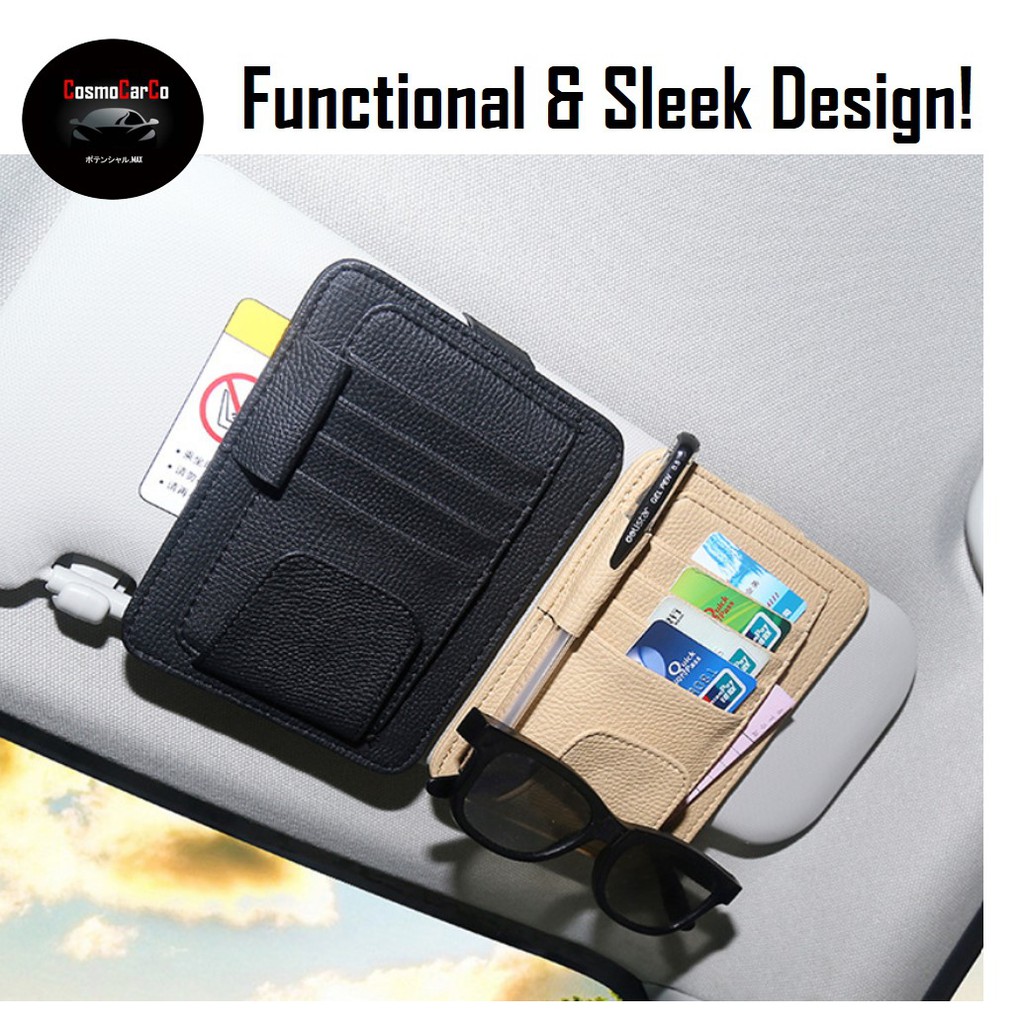 3 In 1 Car Card Holder Sun Visor Organizer Pouch Cards Organiser Storage Sunglass Holder