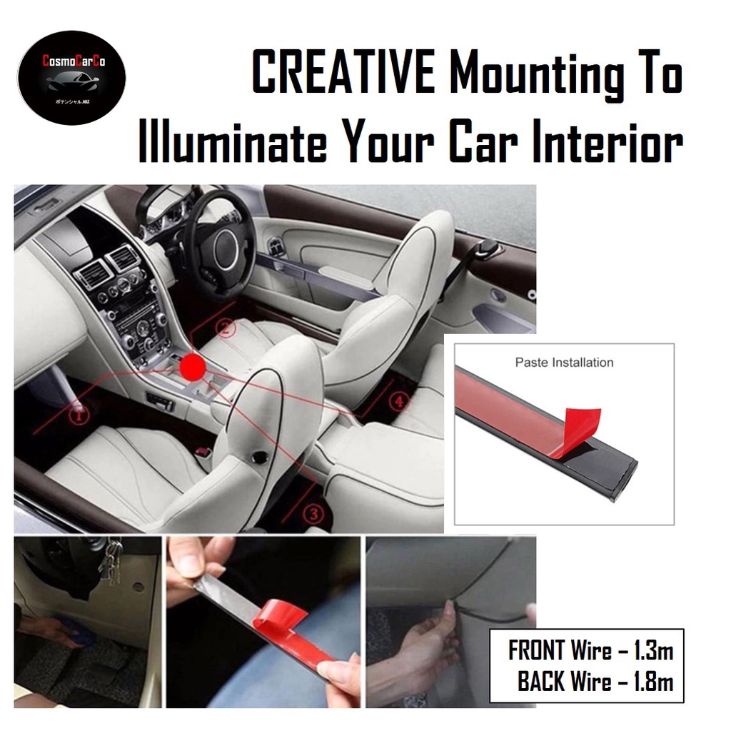 Car Interior 9 LED Legroom Light Strip RGB Music Control Decoration Atmosphere Neon Glow Ambience Lights