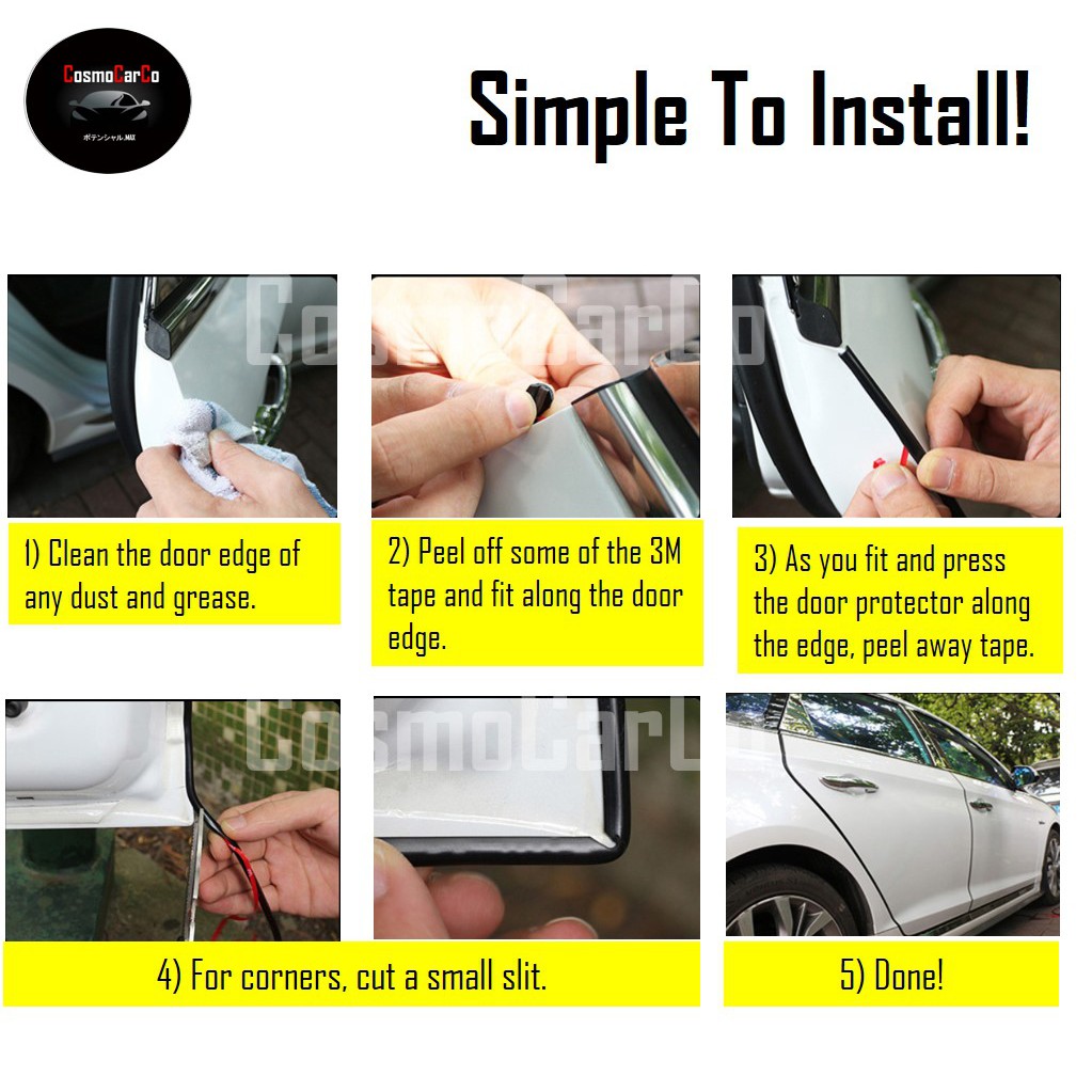 Glossy Black 5M Car Door Edge Protector Door Edge Guard Anti Collision Strip For 4 Doors