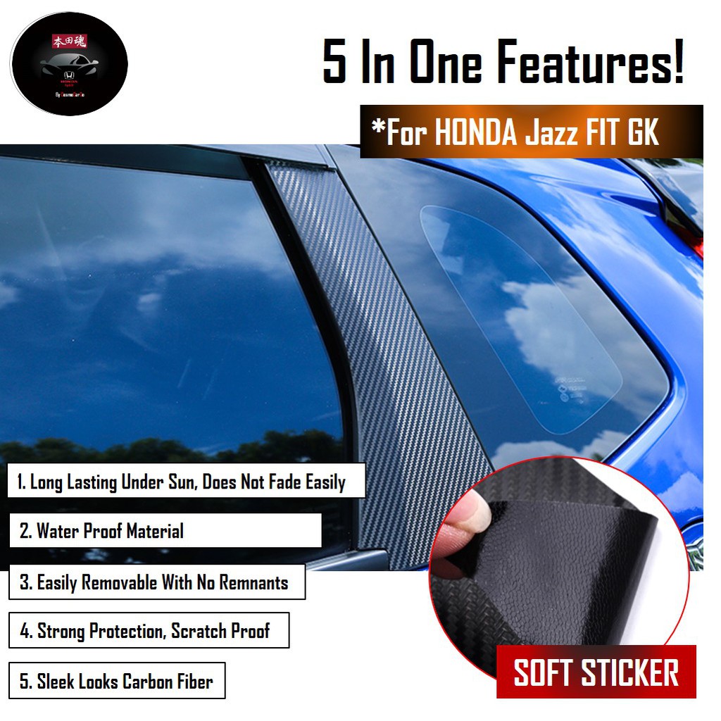 Honda Jazz/Fit Window Pillar Door Sticker Carbon Fiber Decal Protector Car Accessories GK GK3 GK5 GP3 GP5