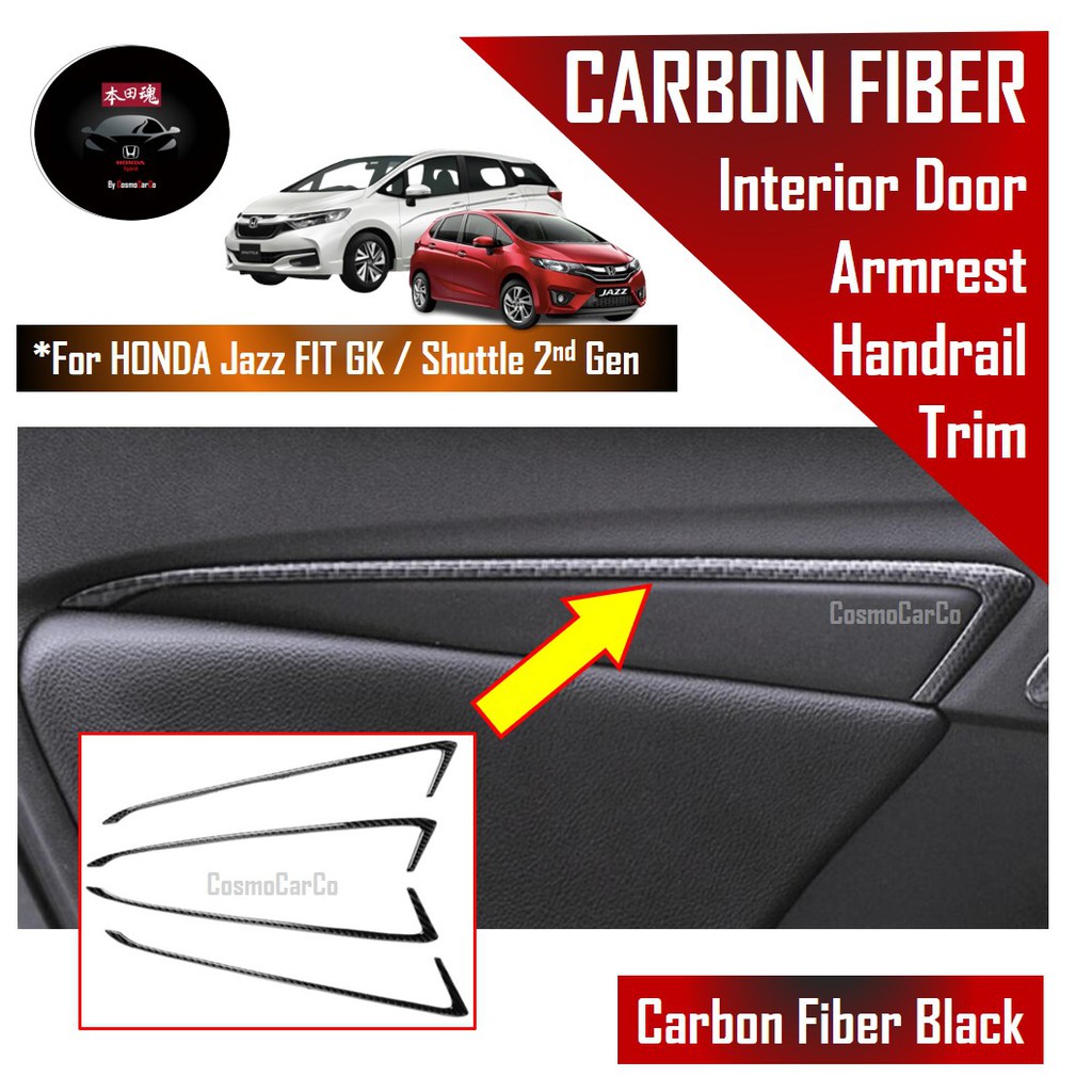 Honda Jazz/Fit & Shuttle Car Door Handrail Trim Interior Armrest Frame Carbon Fiber Accessories For GK GK3 GK5 GP3 GP5 GK8 GK9 GP8 GP9