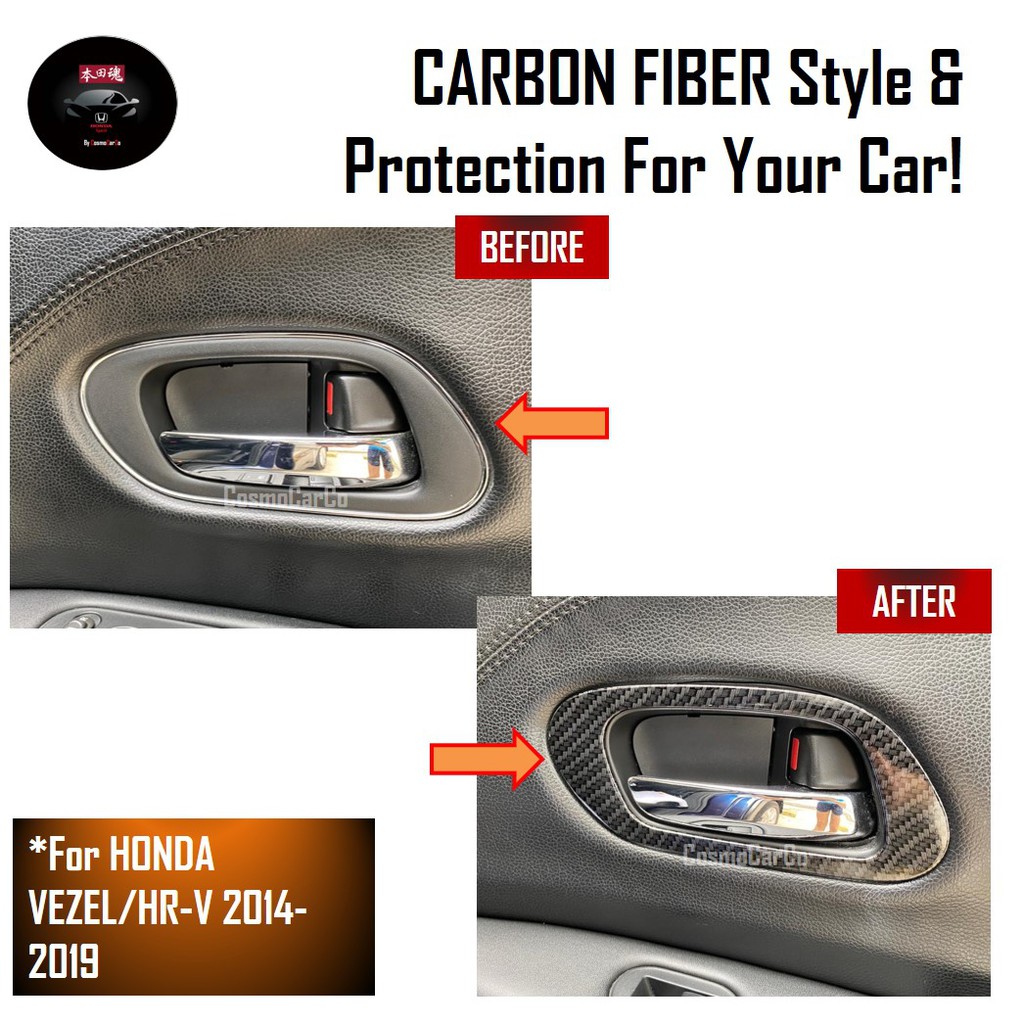 Honda VEZEL HR-V HRV 2014-2020 Inner Car Door Handle Cover Carbon Fiber Print Interior Trim Accessories