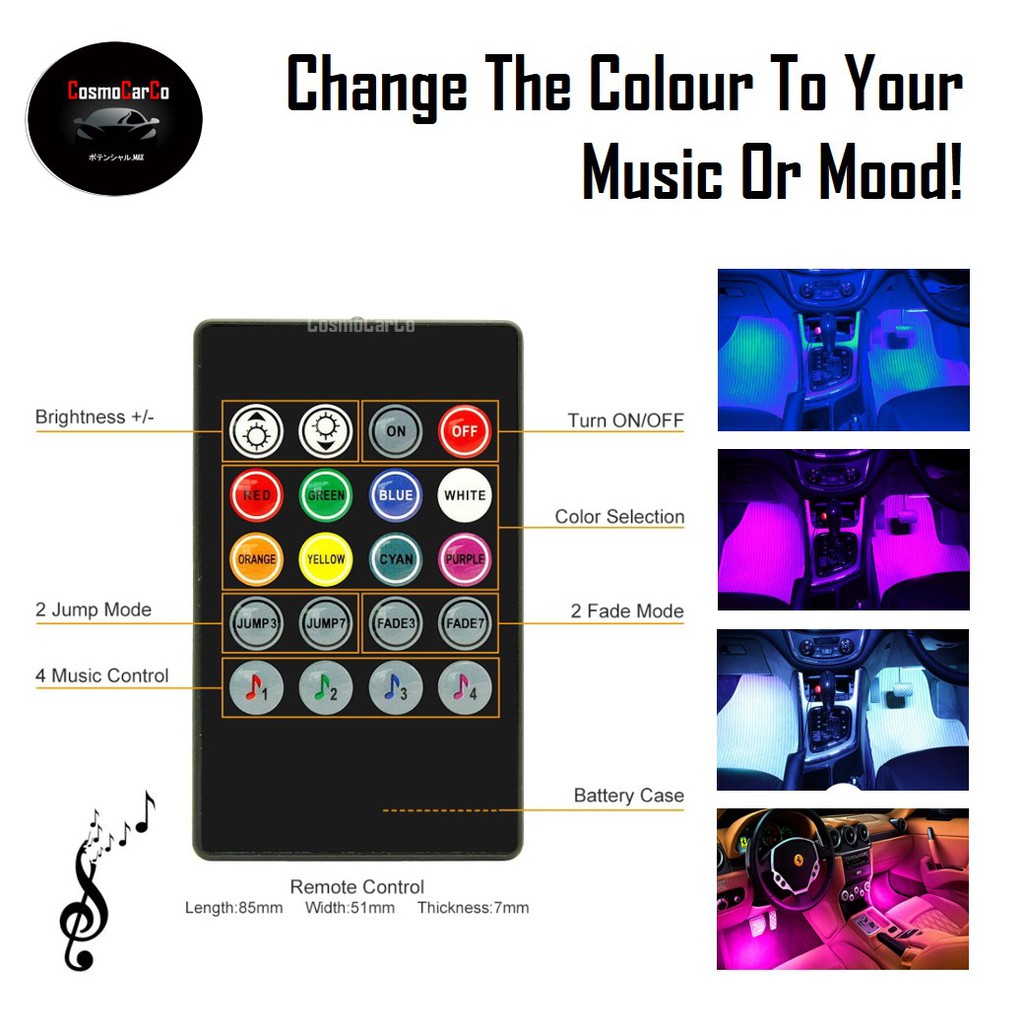 Car Interior LED Light Strip RGB USB Plug Music Control Ambience Decoration Atmosphere Neon Glow 12 LED Lights