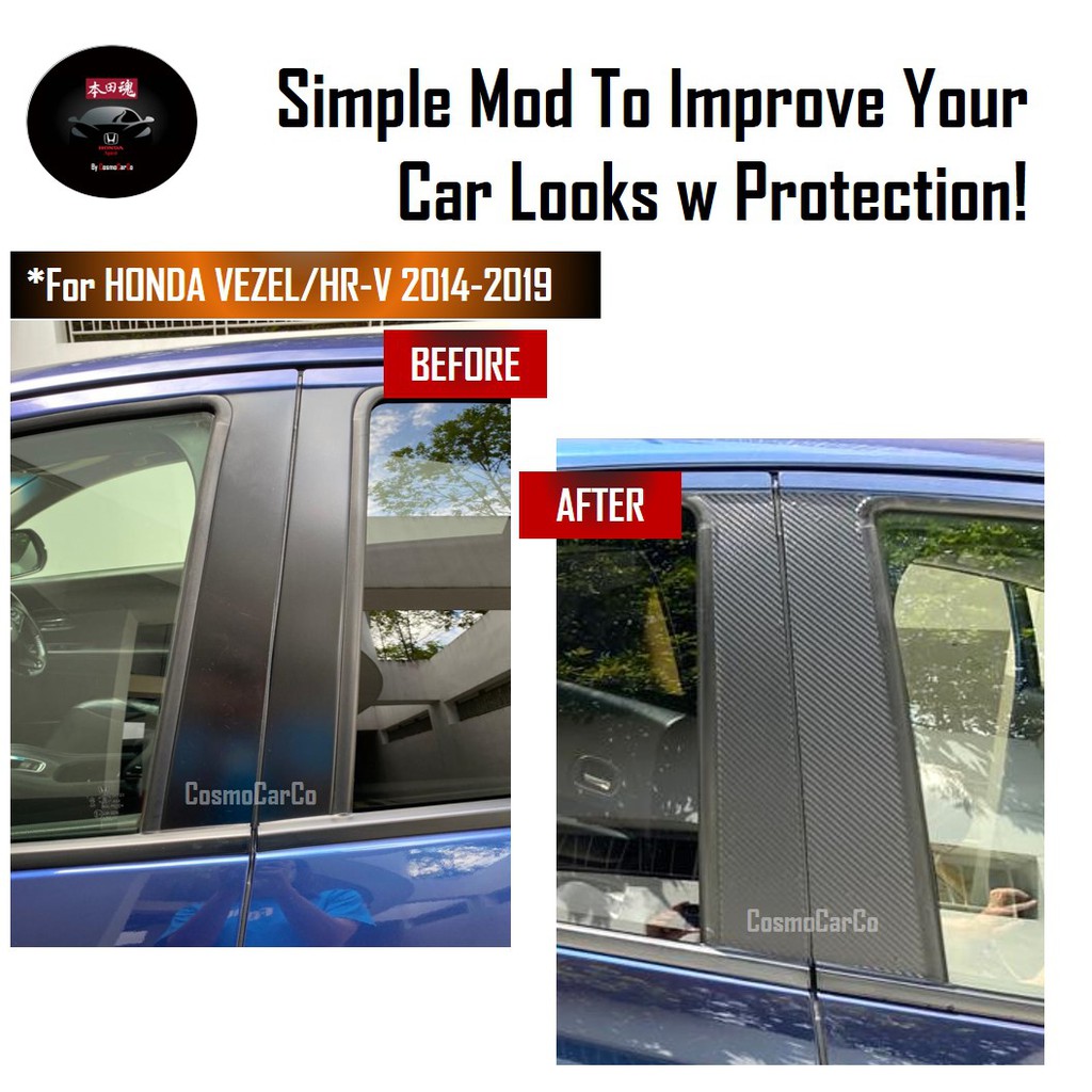 Honda VEZEL HR-V HRV 2014-2020 Car Door Pillar Sticker Protector Carbon Fiber Window Pillars Decal Accessories