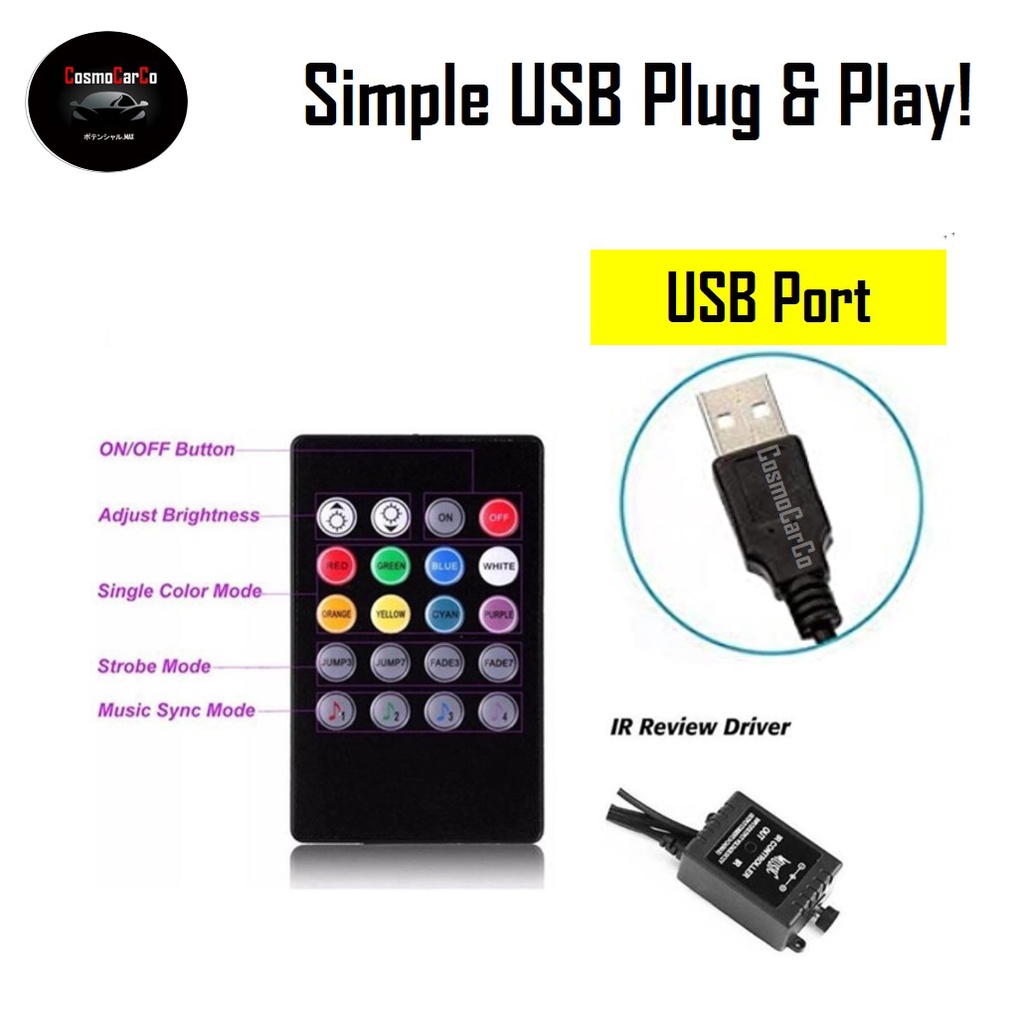 Car Interior 9 LED Legroom Light Strip RGB Music Control Decoration Atmosphere Neon Glow Ambience Lights