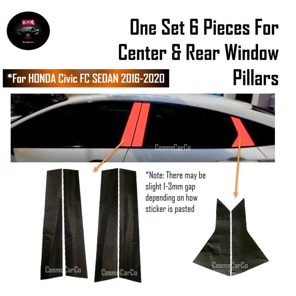 🔥SG SELLER🔥 Honda CIVIC FC 10th Gen 2016-2020 Car Window Pillar Sticker Door Carbon Fiber Decal Protector Accessories