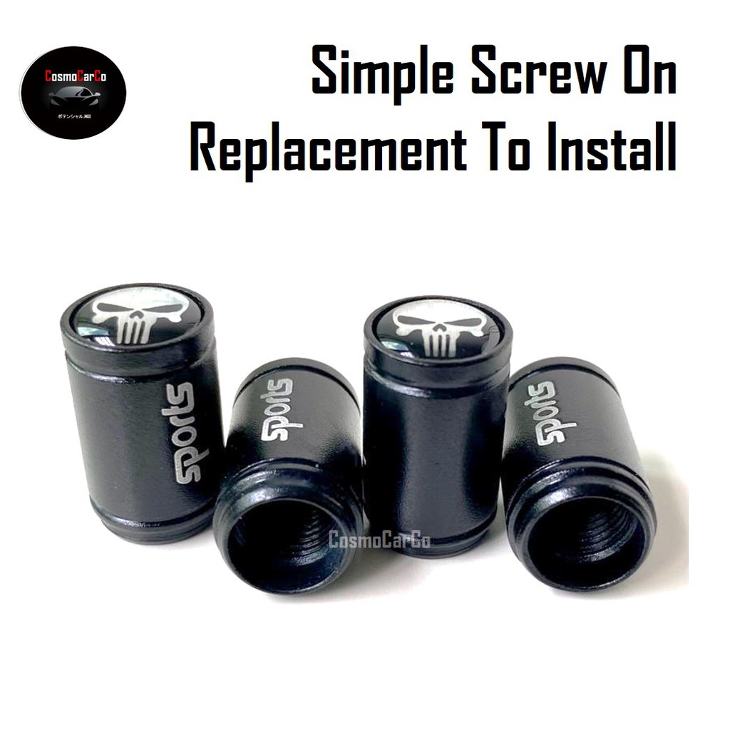 SKULL Face Car Tyre Air Valve Cap 4Pcs Universal Wheel Tire Stem Cover Metal Dust Caps Accessories