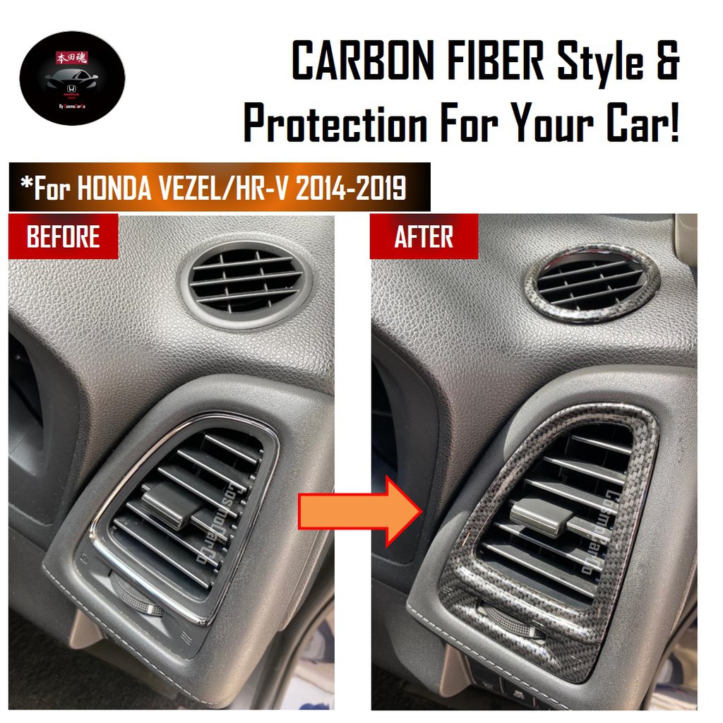 Honda VEZEL HR-V HRV 2014-2020 Air Vent Trim Aircon Vents Border Outer Frame Carbon Fiber Car Accessories