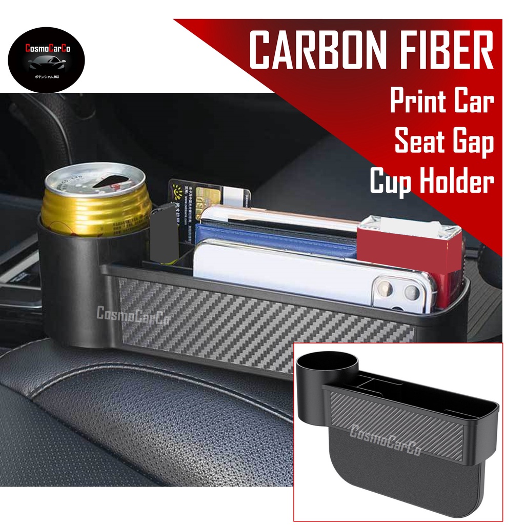 Carbon Fiber Print Car Seat Gap Storage Cup Holder Organizer Seat Crevice Drink Water Bottle Phone Organiser